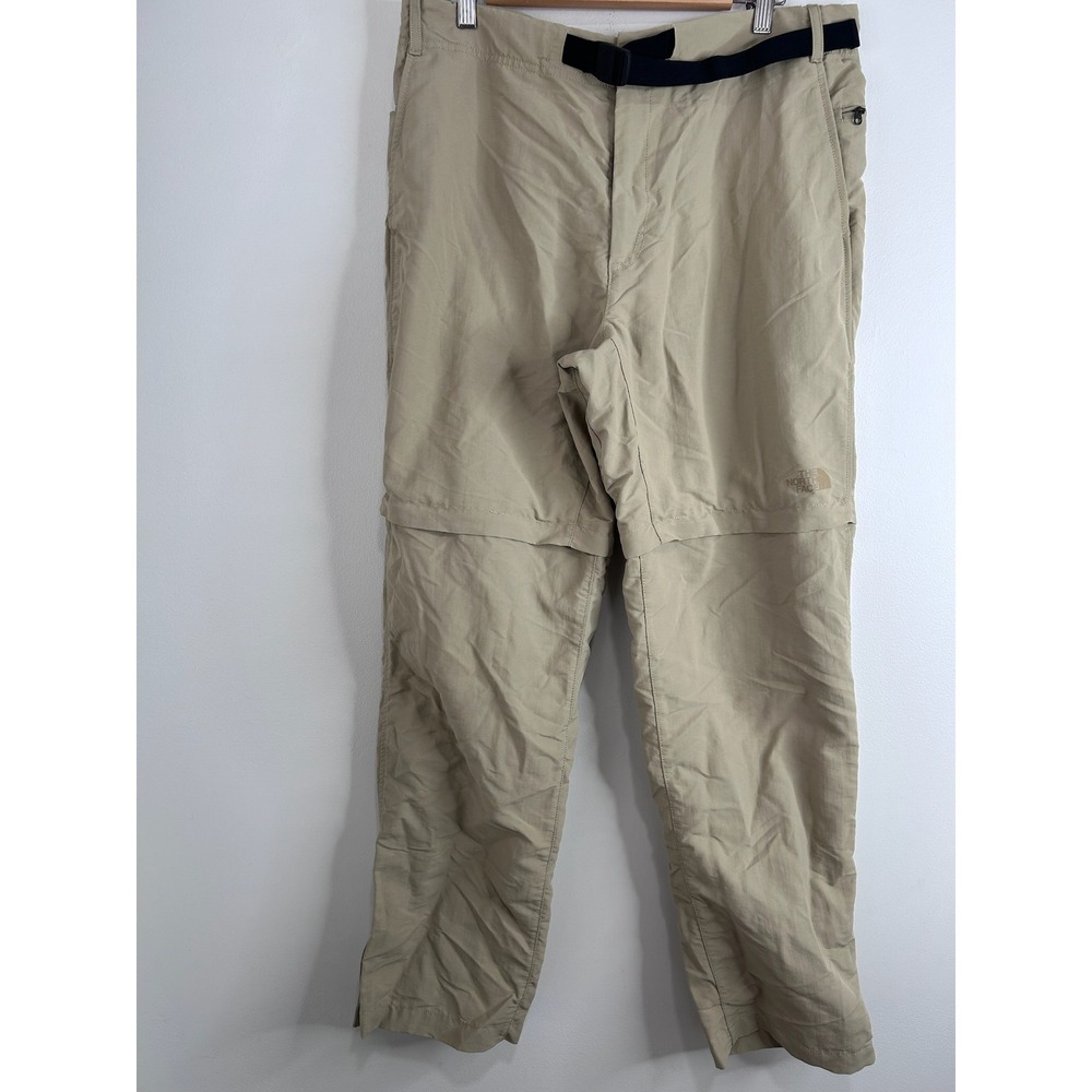 The North Face Mens 38x32 Khaki Convertible Zip Off Hiking Pants UPF 40+ Belted